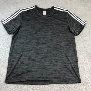 Adidas Shirt Men Extra Large Gray White Striped Logo‎ Crew Neck Alethic Outdoor